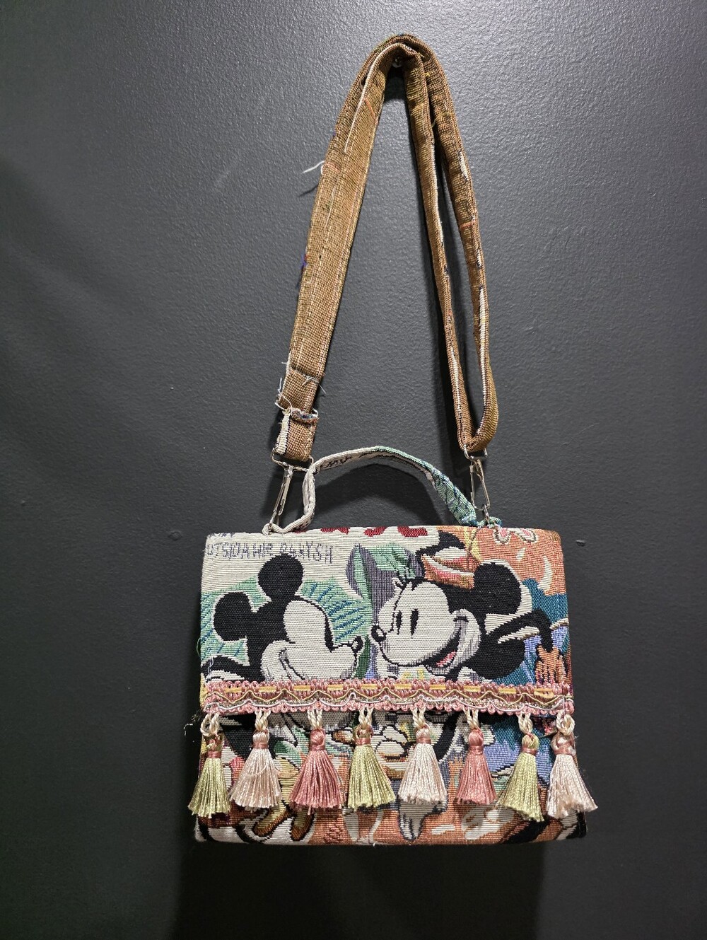 Disney Tapestry Crossbody Shoulder Bag Tapestry Woven Mickey Minnie Mouse 7x8